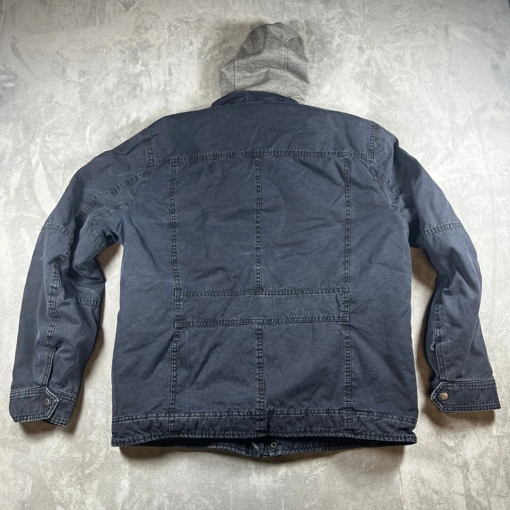 Levis Black Trucker Military Utility‎ Jacket Quilted Lined Zip Hood Large